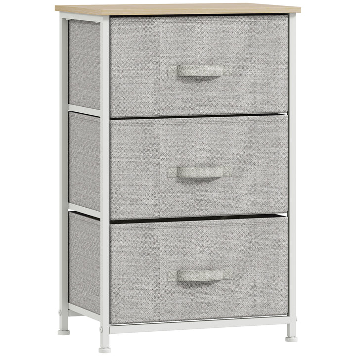 Mesa de Cabeceira com 3 Gavetas de Tecido Móvel de Arrumação Multifuncional para Dormitório Sala de Estar Corredor 45x30x71 cm Cinza e Branco