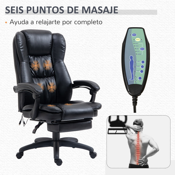 Cadeira de Escritório Giratória com Altura Ajustável 6 Pontos de Massagem Controle Remoto e Apoio para os Pés Retrátil 68,5x68,5x119-127cm Preto