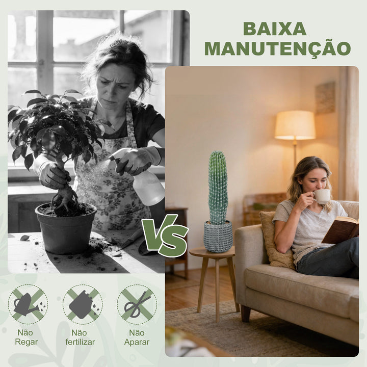 Cacto Artificial 66 cm Planta Artificial Decorativa com Vaso para Decoração de Interiores Casa Escritório Sala Verde