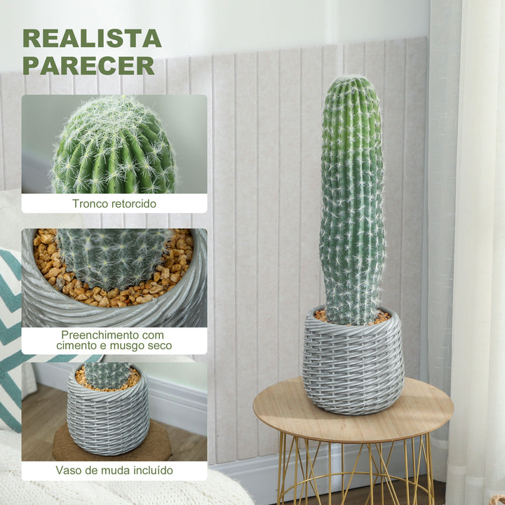 Cacto Artificial 66 cm Planta Artificial Decorativa com Vaso para Decoração de Interiores Casa Escritório Sala Verde