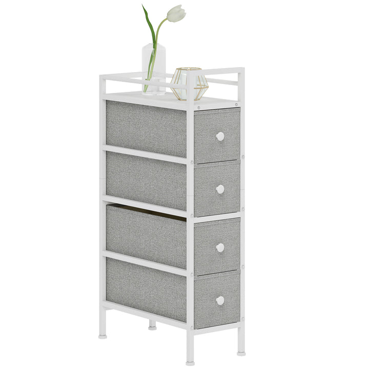 Móvel de Arrumação Estreito com 4 Gavetas de Tecido Cómoda para Quarto Estreita com Estrutura de Aço para Espaços Pequenos Sala de Estar Closet Casa de Banho 20x43x81,5 cm Cinzento Claro