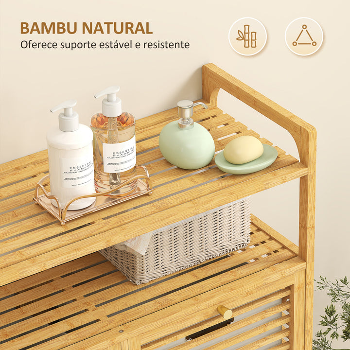 Móvel de Casa de Banho com Cesto para Roupa Suja Móvel para Roupa Suja em Bambu 2 Sacos de Roupa Extraíveis e Laváveis com Alça 2 Prateleiras Abertas para Lavandaria 82x33x88 cm Madeira