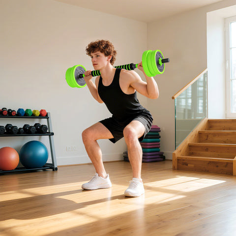 Conjunto de Halteres 20kg 4 em 1 Conjunto de Pesos com Kettlebell Barra de Pesos para Treino de Força em Casa Ginásio Escritório Verde