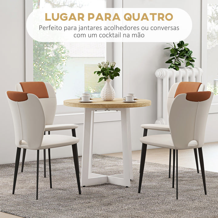 Mesa de Cozinha Redonda para 4 Pessoas Mesa de Cozinha Moderna com Tampo de Madeira e Base de Aço Cruzada para Sala de Estar Ø80x75 cm Carvalho