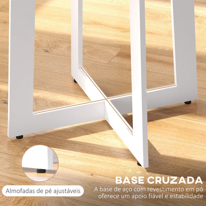 Mesa de Cozinha Redonda para 4 Pessoas Mesa de Cozinha Moderna com Tampo de Madeira e Base de Aço Cruzada para Sala de Estar Ø80x75 cm Carvalho