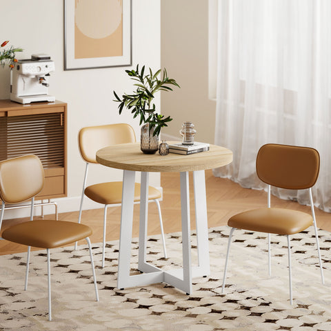 Mesa de Cozinha Redonda para 4 Pessoas Mesa de Cozinha Moderna com Tampo de Madeira e Base de Aço Cruzada para Sala de Estar Ø80x75 cm Carvalho