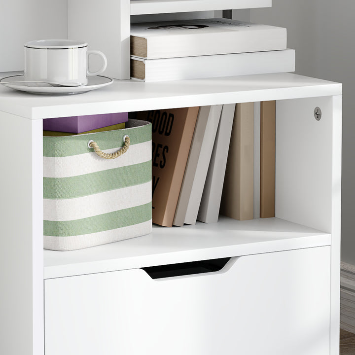 Mesa de Cabeceira de Madeira Mesa de Cabeceira Moderna com Gaveta e Prateleiras de Armazenamento Mesa Auxiliar para Sala de Estar Dormitório 45x35x73 cm Branco