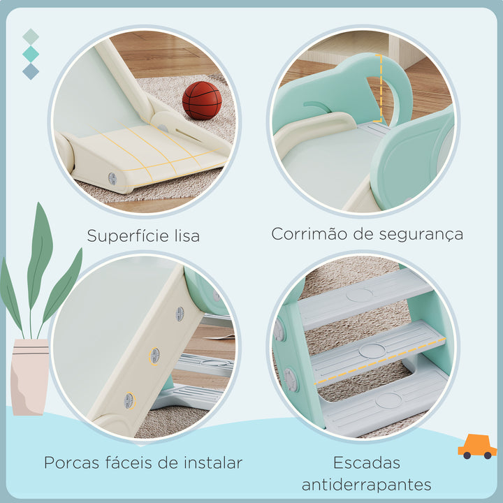 Escorregador para Crianças Dobrável Escorregador Infantil para Crianças de 18-36 Meses com 3 Degraus Antiderrapantes para Interior Carga Máxima 30 kg 120x53x53 cm Verde Claro