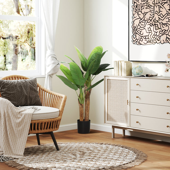 Planta Artificial Ø17x120 cm Bananeira Atificial com Vaso e 15 Folhas Planta Artificial Decorativa para Interior Verde