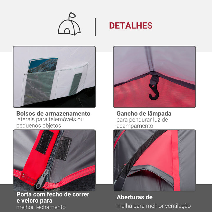 Tenda de Campismo para 2-3 Pessoas Tenda de Campismo Dobrável à Prova d'Agua e à Prova de UV 20+ com Vestíbulo 426x206x154 cm Cinza Escuro