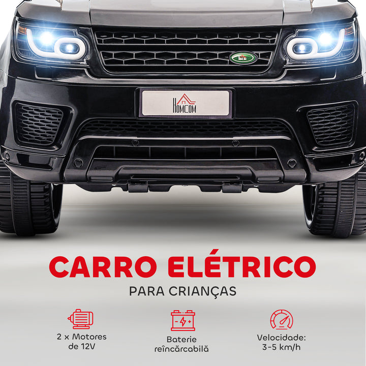 Carro Elétrico SUV para Crianças de 3-6 Anos Carro de Bateria 12V com 2 Motores Controlo Remoto Faróis Buzina Bluetooth Música USB e Abertura de Porta 3-5km/h 110x68x52cm Preto