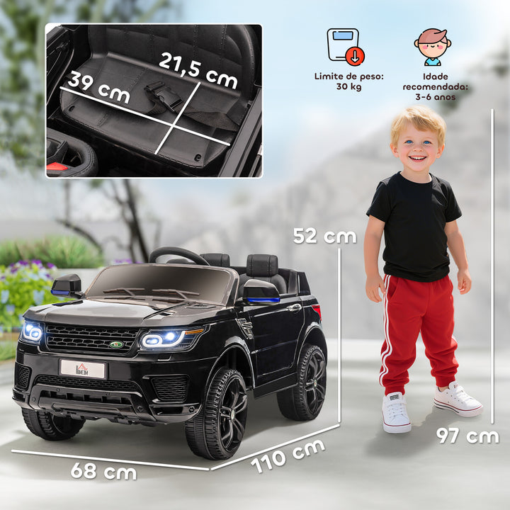 Carro Elétrico SUV para Crianças de 3-6 Anos Carro de Bateria 12V com 2 Motores Controlo Remoto Faróis Buzina Bluetooth Música USB e Abertura de Porta 3-5km/h 110x68x52cm Preto