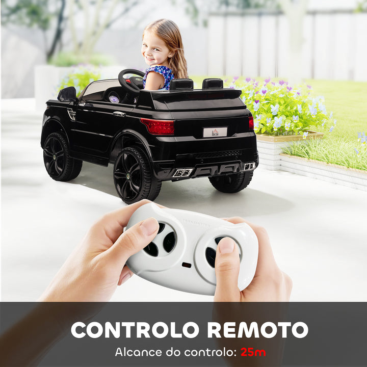 Carro Elétrico SUV para Crianças de 3-6 Anos Carro de Bateria 12V com 2 Motores Controlo Remoto Faróis Buzina Bluetooth Música USB e Abertura de Porta 3-5km/h 110x68x52cm Preto