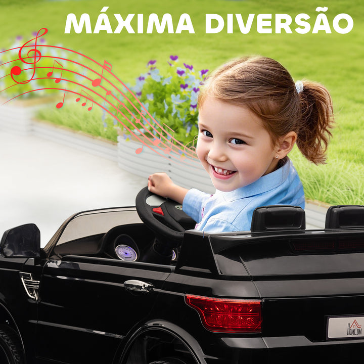 Carro Elétrico SUV para Crianças de 3-6 Anos Carro de Bateria 12V com 2 Motores Controlo Remoto Faróis Buzina Bluetooth Música USB e Abertura de Porta 3-5km/h 110x68x52cm Preto