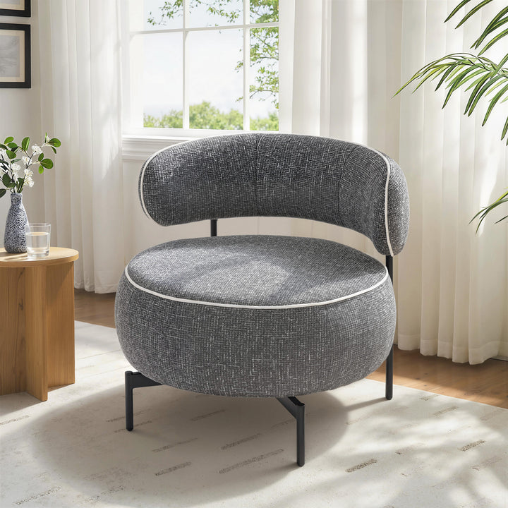 Poltrona de Sala com Assento Rotativo Poltrona de Sala Revestida em Tecido Linho com Assento Amplo Acolchoado Espesso Pés de Metal para Quarto Leitura Cinzento Escuro