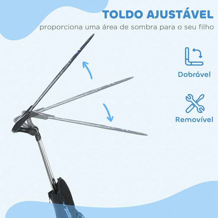 Triciclo para Bebés 2 em 1 Triciclo Evolutivo para Crianças de +12 Meses com Toldo Dobrável Guiador Telescópico e Removível Assento Ajustável Cesto e Suporte para Garrafa 105x47x98 cm Branco