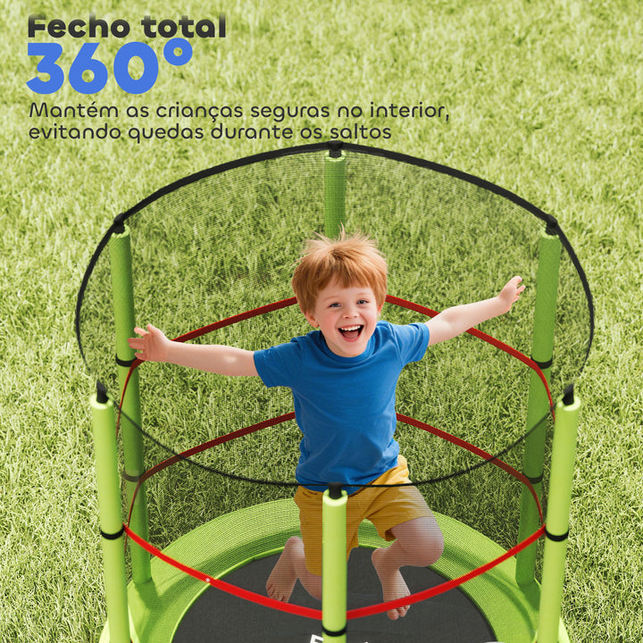 Trampolim Infantil Ø140x190 cm Trampolim para Crianças de 3-6 Anos com Rede de Segurança Carga 45 kg para Interior Verde