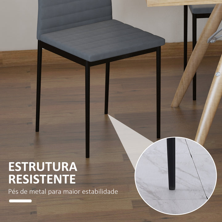 Conjunto de 4 Cadeiras de Sala de Jantar Estofadas em Linho e Pés de Metal Cadeiras Modernas para Cozinha Carga Máxima 120kg 41x50x97cm Cinza