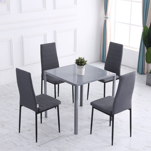 Conjunto de 4 Cadeiras de Sala de Jantar Estofadas em Linho e Pés de Metal Cadeiras Modernas para Cozinha Carga Máxima 120kg 41x50x97cm Cinza