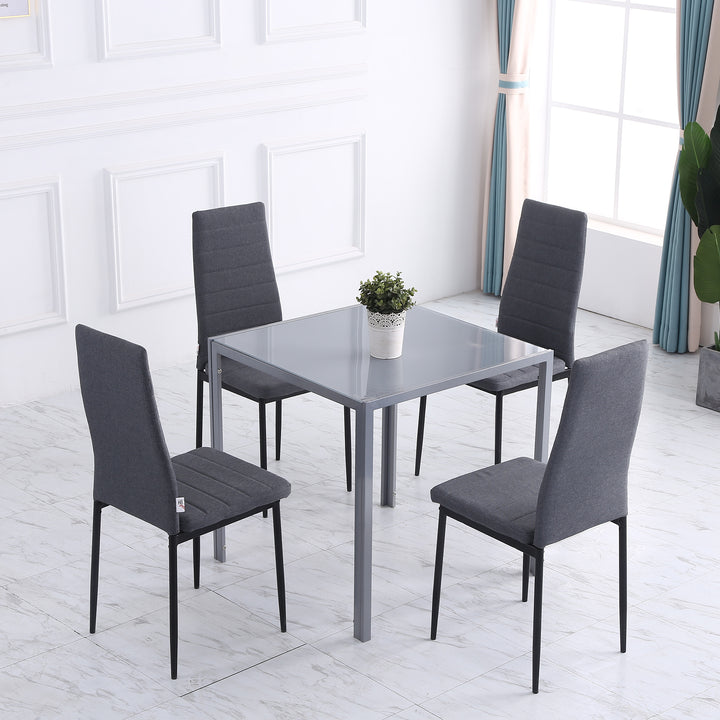 Conjunto de 4 Cadeiras de Sala de Jantar Estofadas em Linho e Pés de Metal Cadeiras Modernas para Cozinha Carga Máxima 120kg 41x50x97cm Cinza