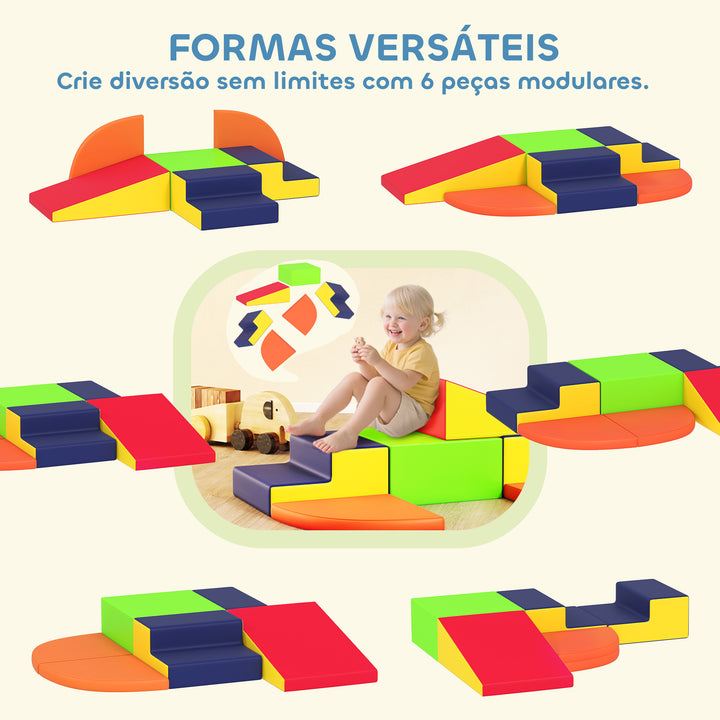 Conjunto de 6 Blocos de Espuma para Crianças, Blocos de Psicomotricidade Infantil com Base Antideslizante, para Crianças dos 0,5 aos 6 Anos, Set de Escalada para Interior, para Escalar e Gatilhar, Multicolorido