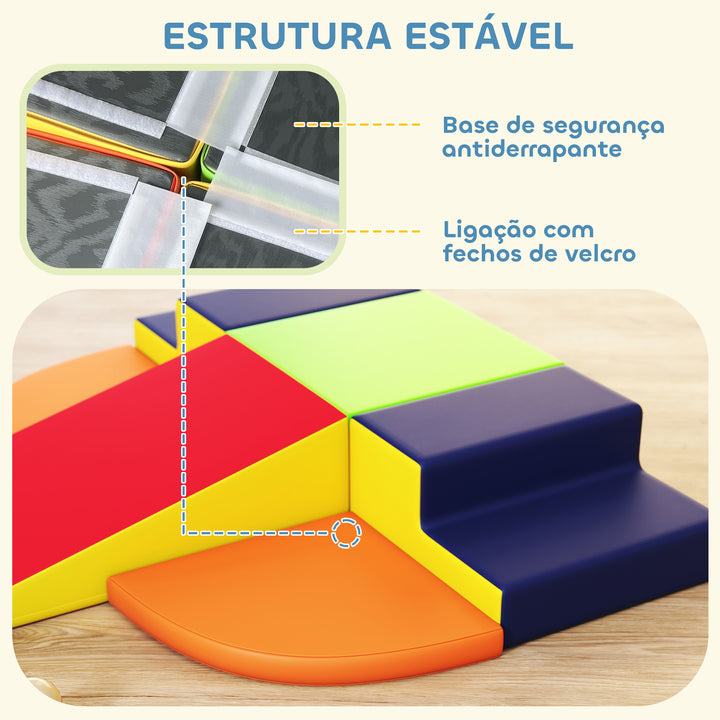Conjunto de 6 Blocos de Espuma para Crianças, Blocos de Psicomotricidade Infantil com Base Antideslizante, para Crianças dos 0,5 aos 6 Anos, Set de Escalada para Interior, para Escalar e Gatilhar, Multicolorido