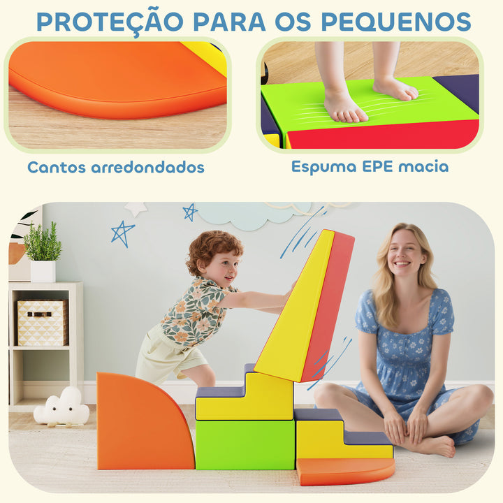 Conjunto de 6 Blocos de Espuma para Crianças, Blocos de Psicomotricidade Infantil com Base Antideslizante, para Crianças dos 0,5 aos 6 Anos, Set de Escalada para Interior, para Escalar e Gatilhar, Multicolorido