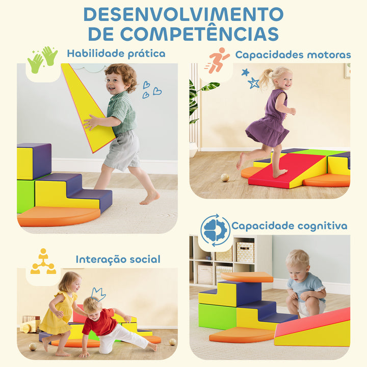 Conjunto de 6 Blocos de Espuma para Crianças, Blocos de Psicomotricidade Infantil com Base Antideslizante, para Crianças dos 0,5 aos 6 Anos, Set de Escalada para Interior, para Escalar e Gatilhar, Multicolorido