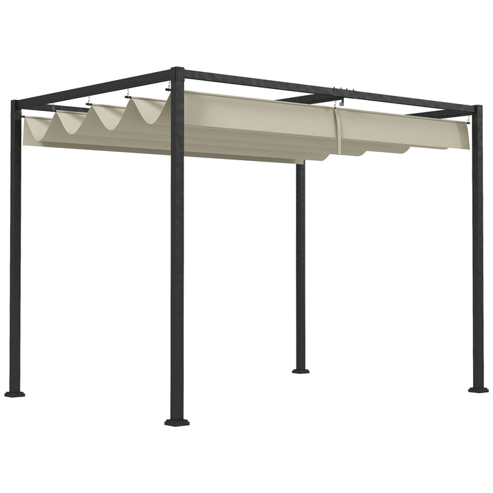 Pérgola 298x213x221 cm Pérgola de Jardim com Teto Retrátil de Poliéster com Revestimento Resistente para Celebrações Festas Casamento Creme