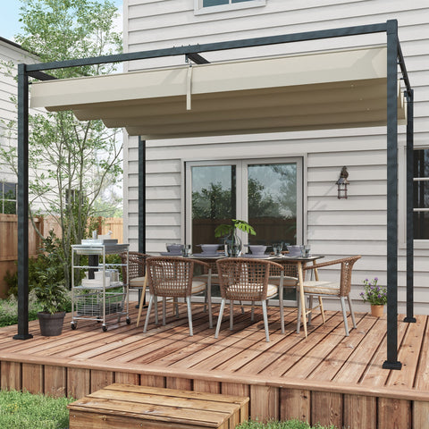 Pérgola 298x213x221 cm Pérgola de Jardim com Teto Retrátil de Poliéster com Revestimento Resistente para Celebrações Festas Casamento Creme