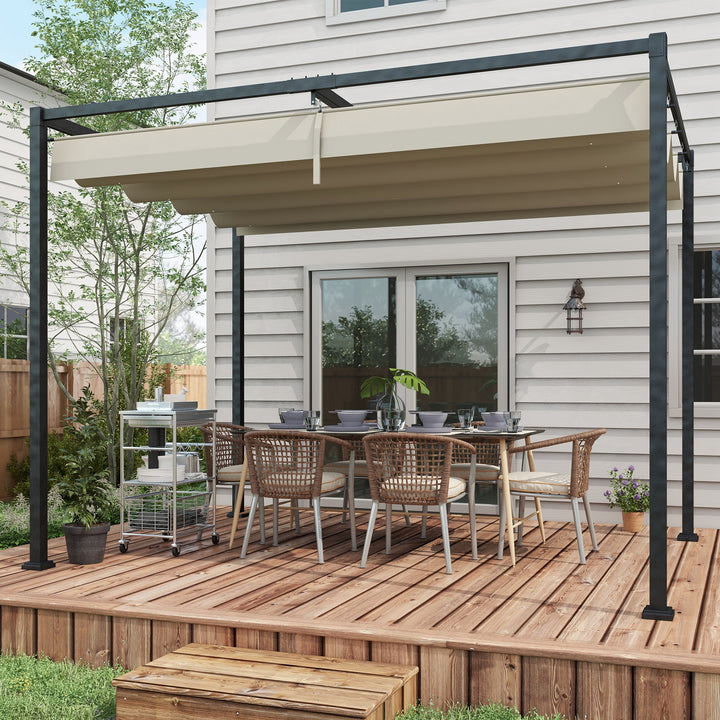 Pérgola 298x213x221 cm Pérgola de Jardim com Teto Retrátil de Poliéster com Revestimento Resistente para Celebrações Festas Casamento Creme