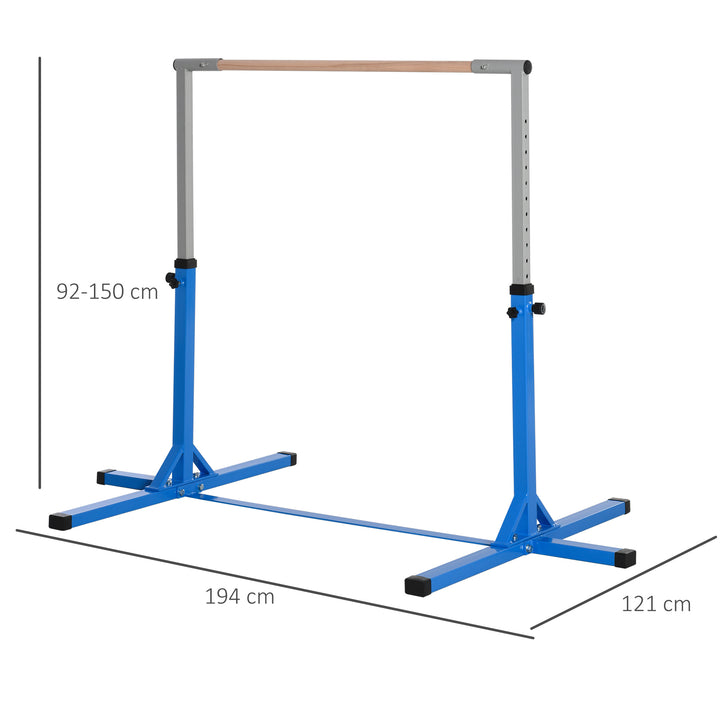 Barra de Ginástica para Crianças acima de 3 Anos Barra de Treino com Altura Ajustável 92-150 cm Barra Horizontal de Ginástica Carga 75 kg 194x121x150 cm Azul