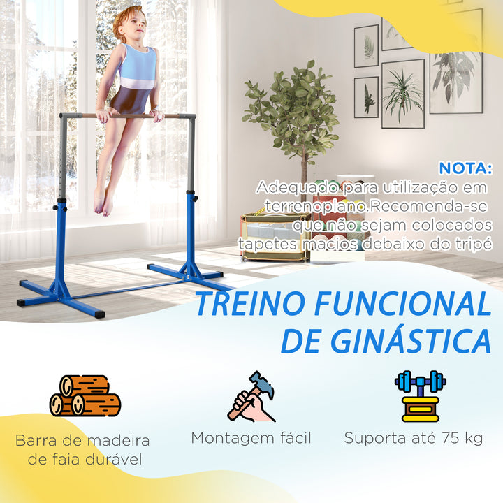 Barra de Ginástica para Crianças acima de 3 Anos Barra de Treino com Altura Ajustável 92-150 cm Barra Horizontal de Ginástica Carga 75 kg 194x121x150 cm Azul