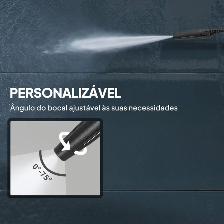 Lavadora de Alta Pressão 1800W Pressão 150 Bar Caudal 420 L/h com Bomba de Alumínio Paragem Automática Mangueira de 6 m Inclui Garrafa de Espuma e Bocal Ajustável 30x27,5x76 cm Vermelho