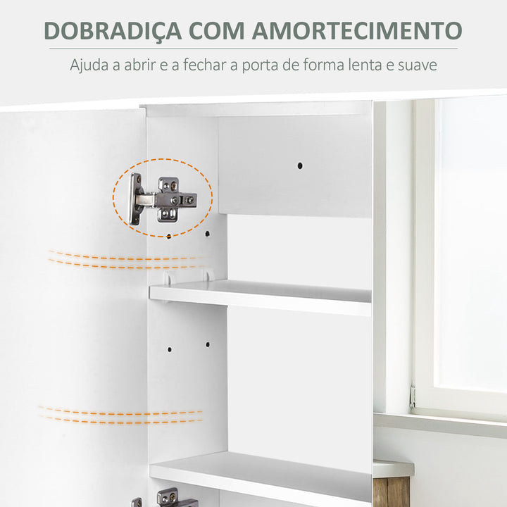 Armário de banheiro com espelho de parede Gabinete 2 portas com 3 prateleiras internas Estilo moderno para quarto Sala 80x15x60 cm Branco