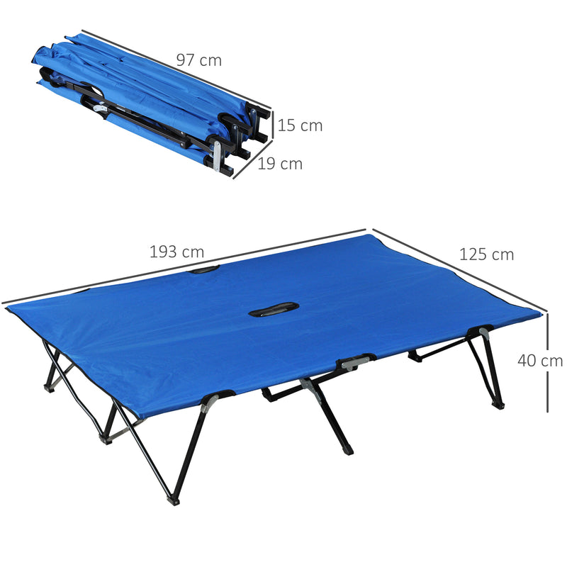 Cama Dobrável de Campismo com 2 Lugares Cama Dupla Portátil com Bolsa de Transporte Carga 136 kg 193x125x40cm Azul