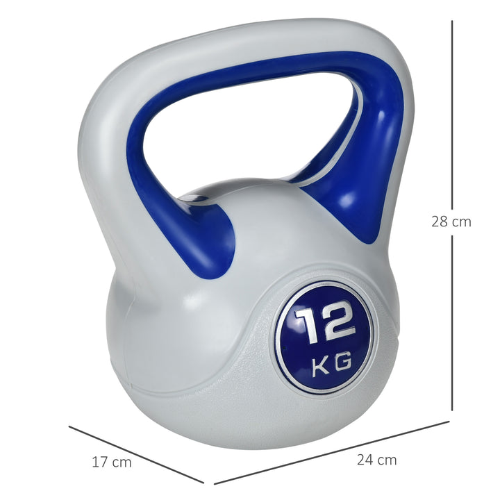Kettlebell 12 kg Peso Russo com Revestimento de PU e Enchimento de Areia para Treinamento em Casa Ginásio 24x17x28 cm Azul Marrinho e Cinza