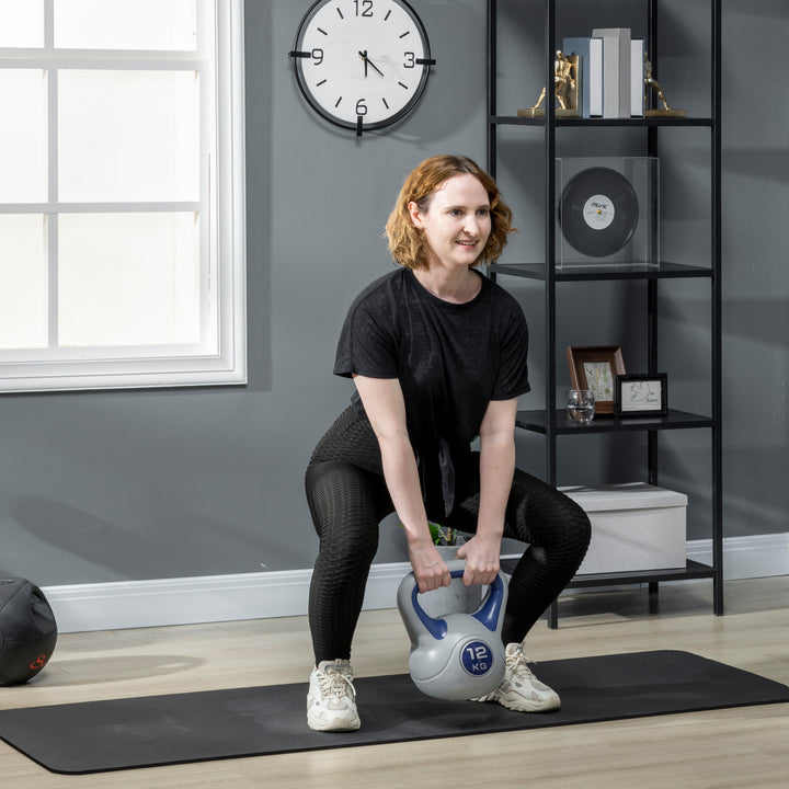 Kettlebell 12 kg Peso Russo com Revestimento de PU e Enchimento de Areia para Treinamento em Casa Ginásio 24x17x28 cm Azul Marrinho e Cinza