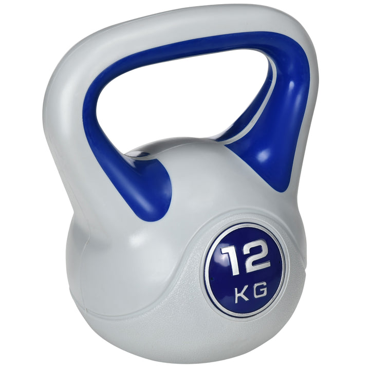 Kettlebell 12 kg Peso Russo com Revestimento de PU e Enchimento de Areia para Treinamento em Casa Ginásio 24x17x28 cm Azul Marrinho e Cinza