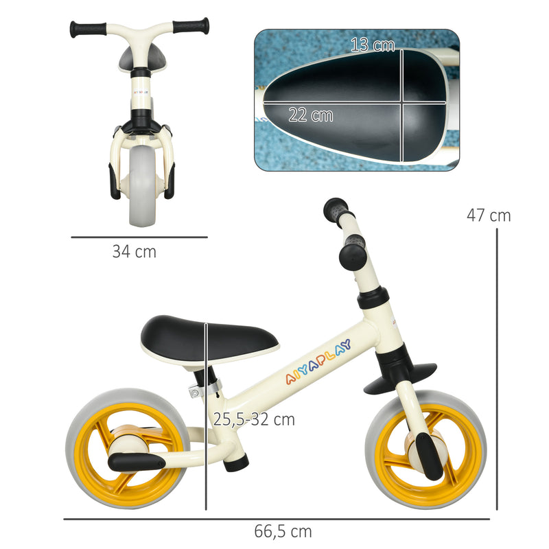 Bicicleta sem Pedais para Crianças de 18-48 Meses Bicicleta de Equilíbrio com Assento Ajustável em Altura Carga 25 kg 66,5x34x47 cm Branco