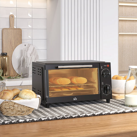 Mini Forno Elétrico 9L Forno Elétrico de Bancada 750W com Temperatura Ajustável até 230°C Temporizador 60 min e Bandeja para Assar Grelha 35x24,6x20 cm Preto