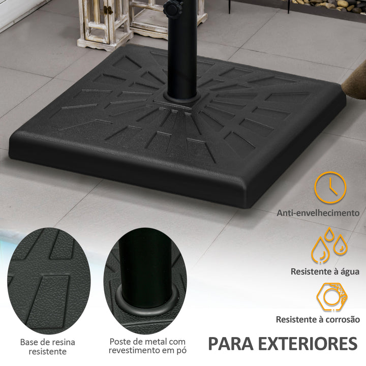 Base para Chapéu de Sol de Resina 19 kg Base para Chapéu de Sol com Mastro de Ø32/38/48 mm para Jardim Varanda Pátio 51x51x32 cm Preto