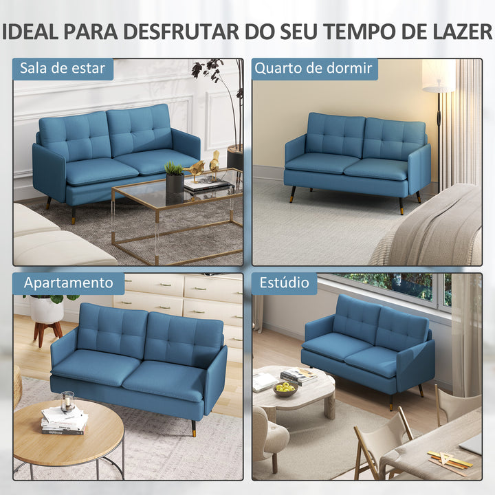 Sofá de 2 Lugares Sofá Moderno Estofado em Poliéster com 4 Almofadas Apoio para os Braços e Pés de Aço para Sala de Estar Escritório Carga Máxima 240 kg 139x68x80 cm Azul