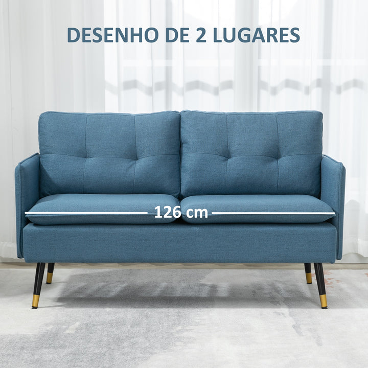 Sofá de 2 Lugares Sofá Moderno Estofado em Poliéster com 4 Almofadas Apoio para os Braços e Pés de Aço para Sala de Estar Escritório Carga Máxima 240 kg 139x68x80 cm Azul