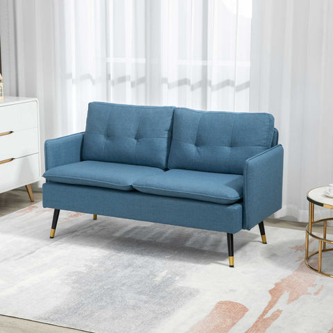 Sofá de 2 Lugares Sofá Moderno Estofado em Poliéster com 4 Almofadas Apoio para os Braços e Pés de Aço para Sala de Estar Escritório Carga Máxima 240 kg 139x68x80 cm Azul