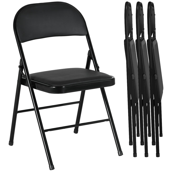 Conjunto de 4 Cadeiras Dobráveis Cadeiras Dobráveis com Encosto e Estrutura de Aço para Sala de Estar Escritório Estúdio 45x46x78 cm Preto
