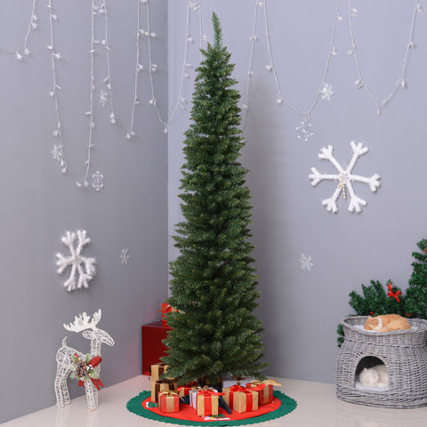Árvore de Natal Artificial 210cm Ignífugo com 499 Pontas de Ramo PVC e Suporte de Metal Decoração de Natal para Interiores Fácil de Montar Verde