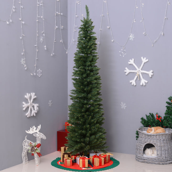 Árvore de Natal Artificial 210cm Ignífugo com 499 Pontas de Ramo PVC e Suporte de Metal Decoração de Natal para Interiores Fácil de Montar Verde