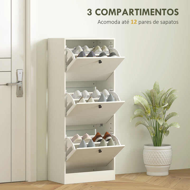 Sapateira Estreita com 3 Portas Abatíveis Sapateira para Entrada com Prateleiras Ajustáveis para 12 Pares de Sapatos para Corredor Espaços Reduzidos 47x28x115 cm Branco