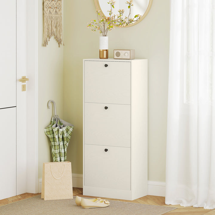 Sapateira Estreita com 3 Portas Abatíveis Sapateira para Entrada com Prateleiras Ajustáveis para 12 Pares de Sapatos para Corredor Espaços Reduzidos 47x28x115 cm Branco